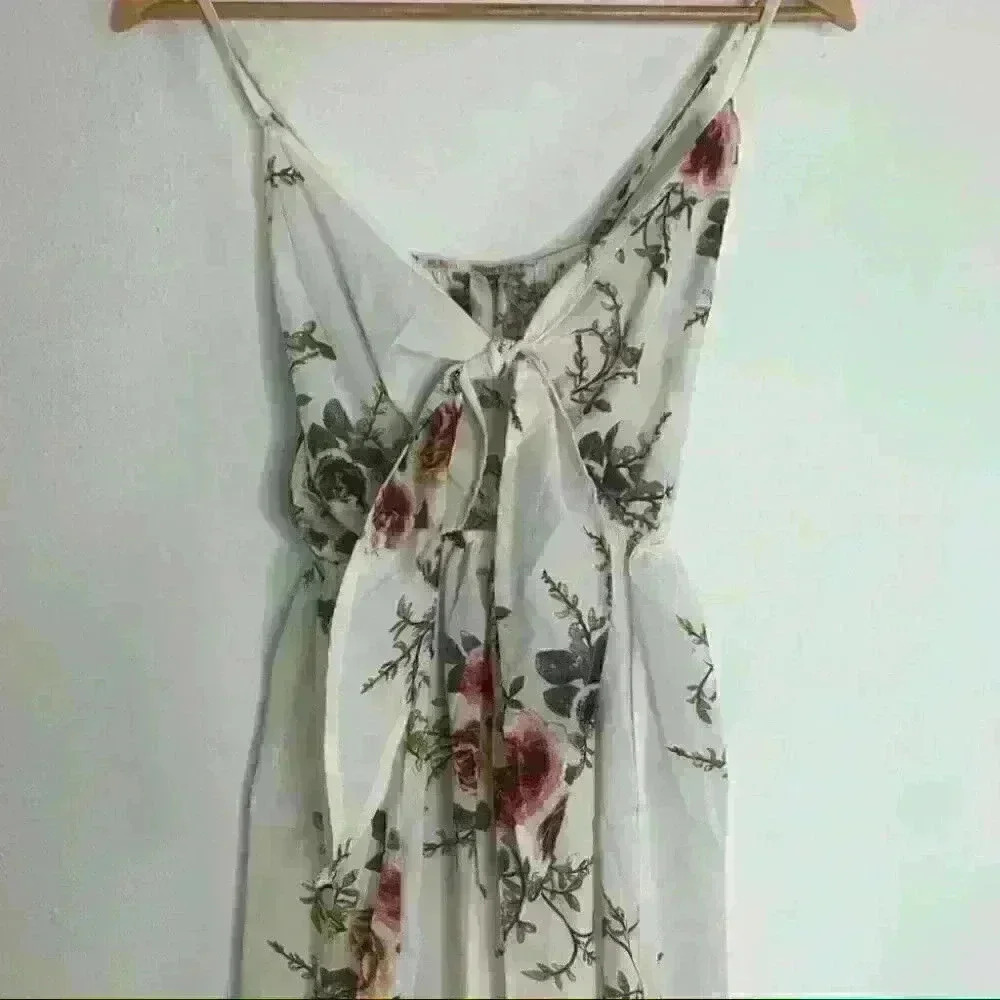 Women Floral Bohemian Sleeveless Tank Tie Knot Maxi Dresses with Splits small - Picture 9 of 11